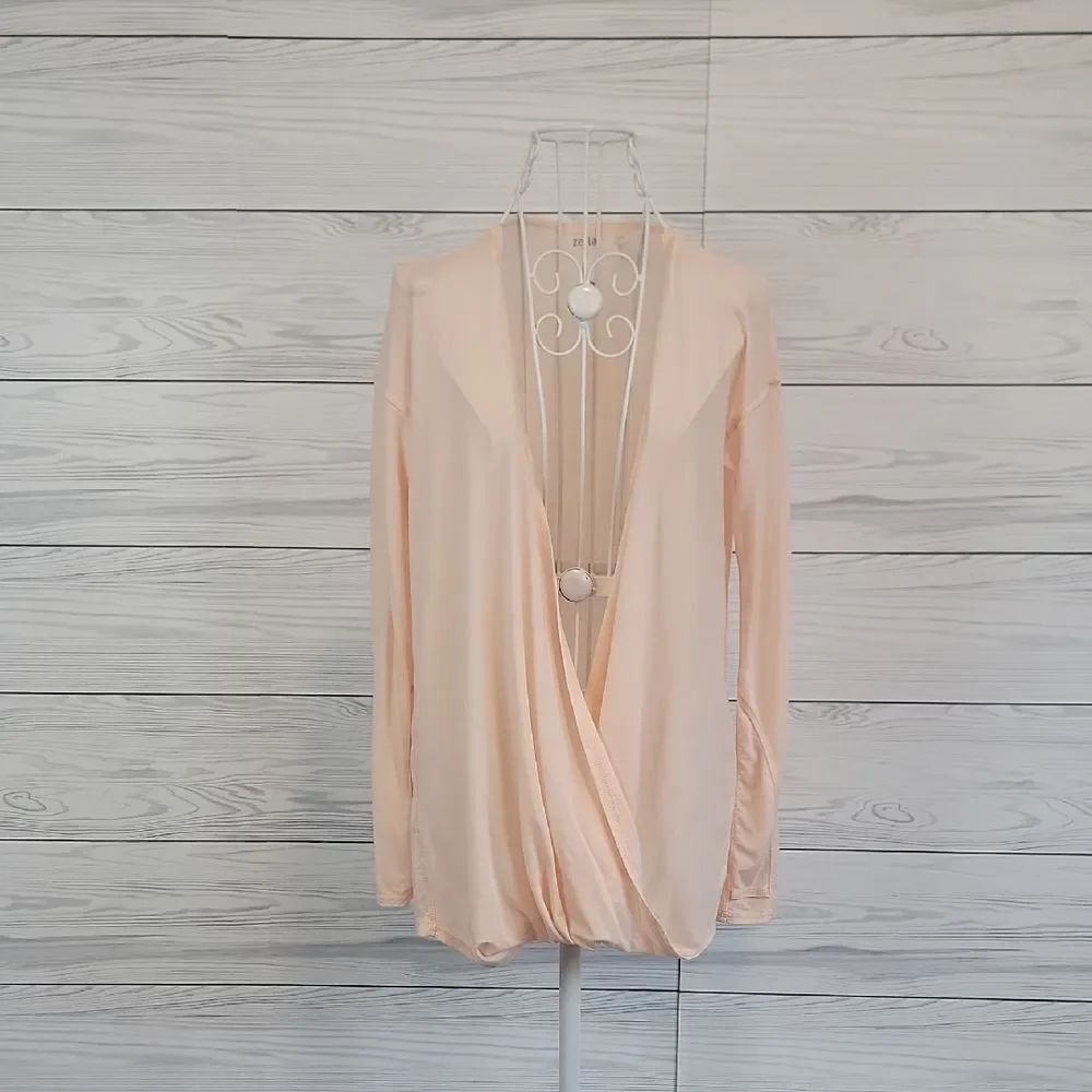 Zella Cool Down Top Drape Blouse - Peachy Cream Womens Size XS (Runs Big)